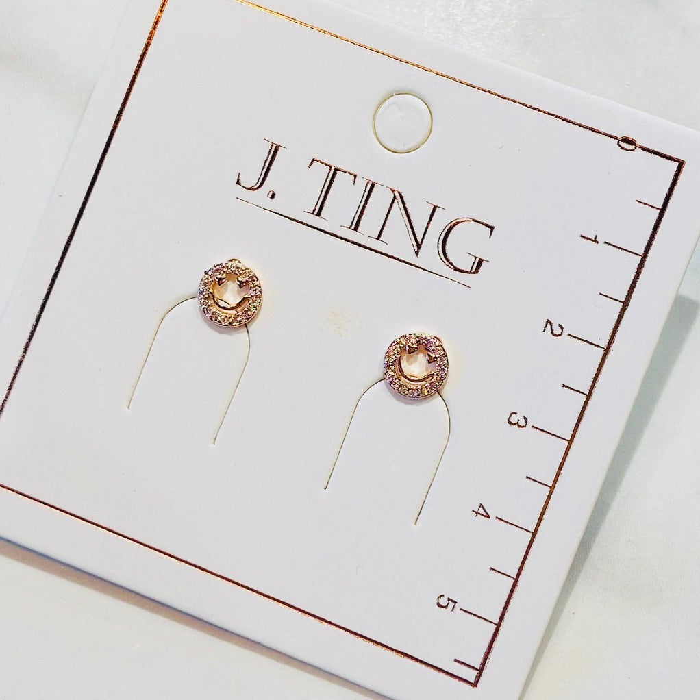 Rose Gold Bedazzled Smiley Face Earrings