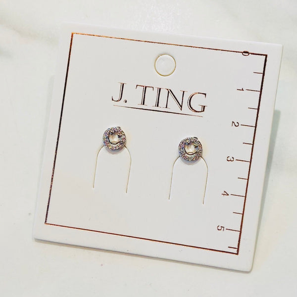 Silver Bedazzled Smiley Face Earrings