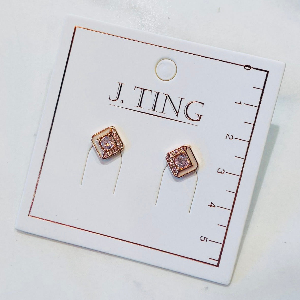 Rose Gold Sparkly Square Earrings