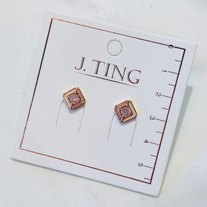 Rose Gold Sparkly Square Earrings