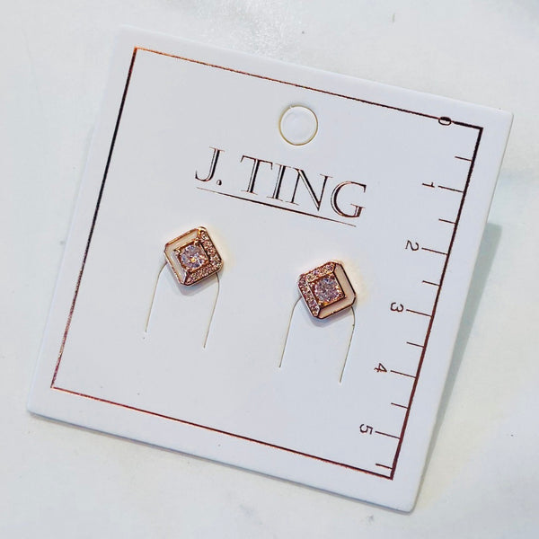 Rose Gold Sparkly Square Earrings