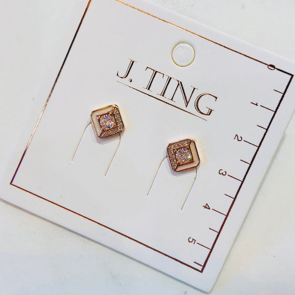 Rose Gold Sparkly Square Earrings