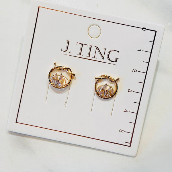 Rose Gold Crystal Knot Circular Earrings