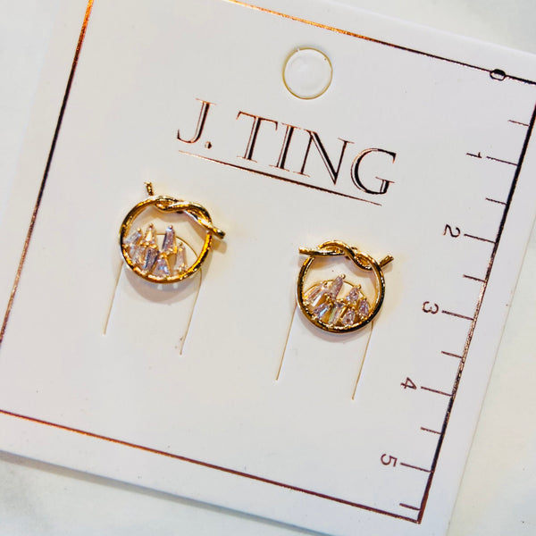 Rose Gold Crystal Knot Circular Earrings