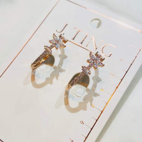 Rose Gold Crystal Flower Hoop Earrings
