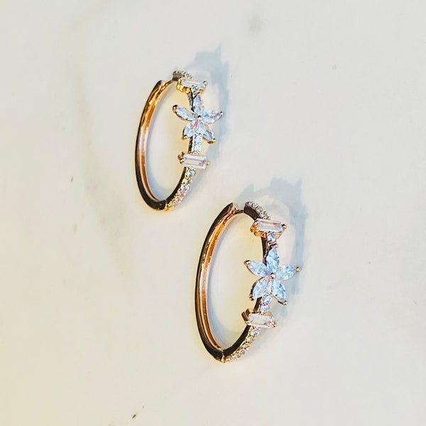 Rose Gold Crystal Flower Hoop Earrings