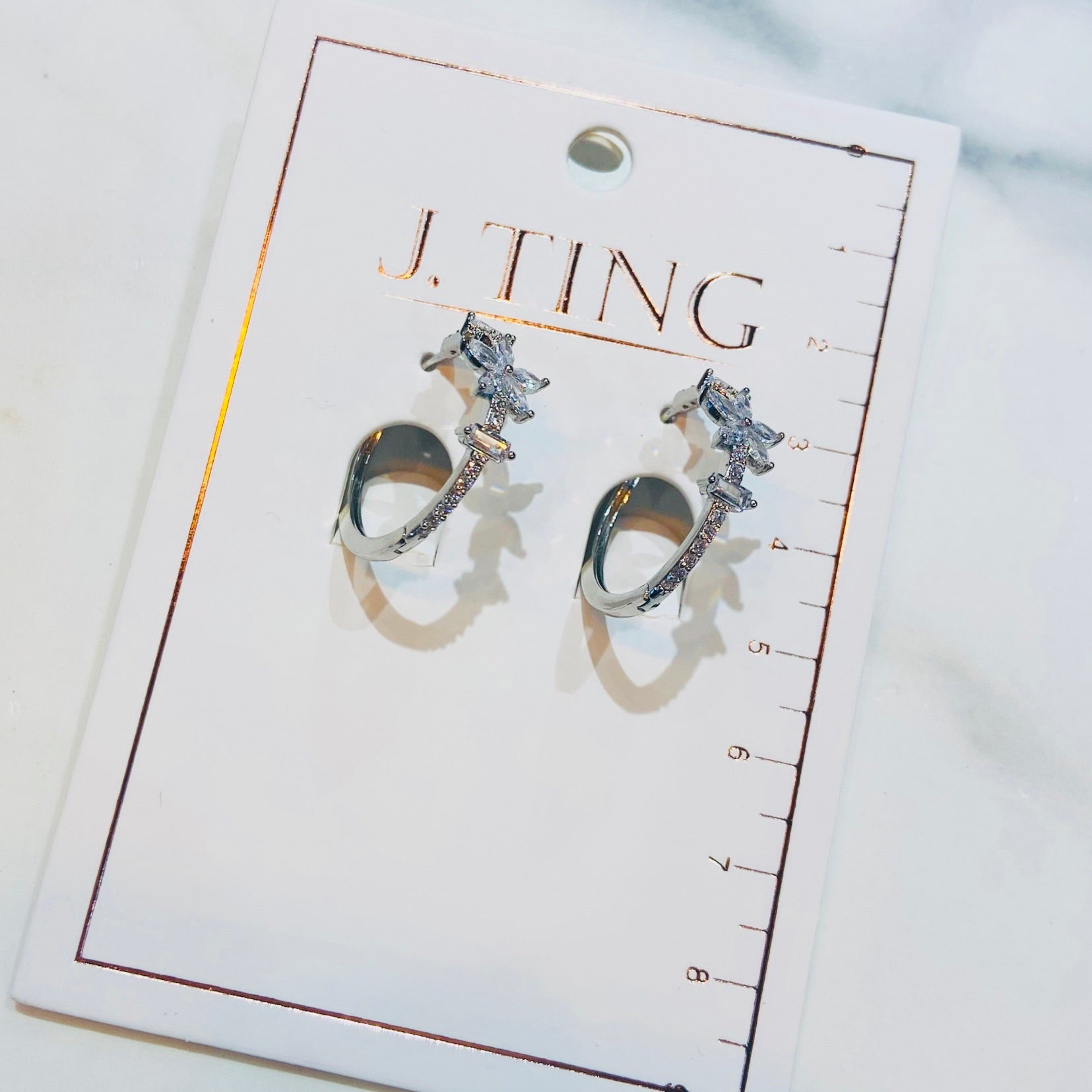 Silver Crystal Flower Hoop Earrings