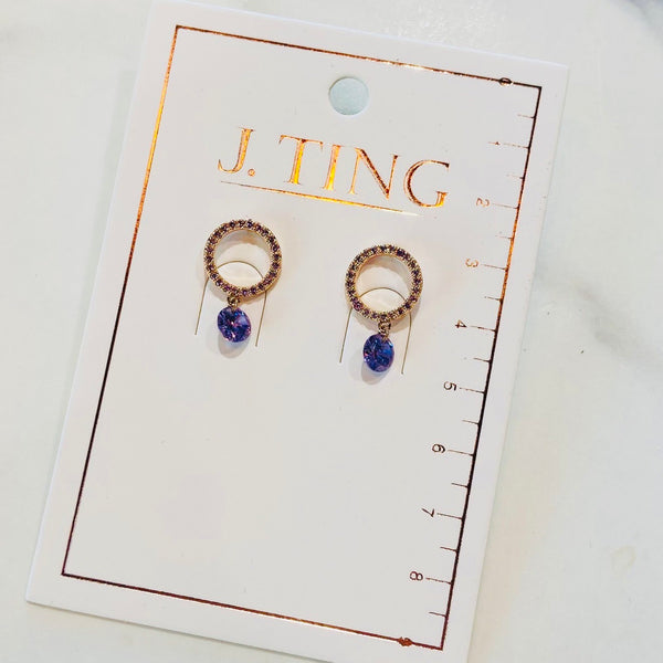 Rose Gold Purple Drop Gem Earrings