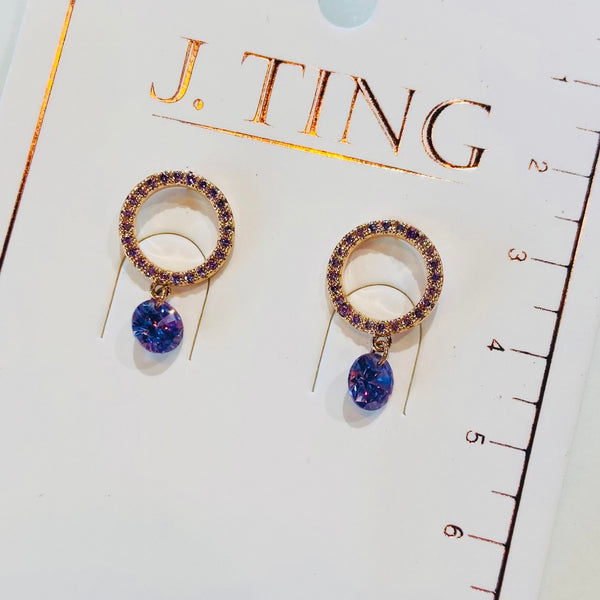 Rose Gold Purple Drop Gem Earrings