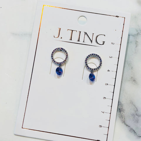 Silver Purple Drop Gem Earrings