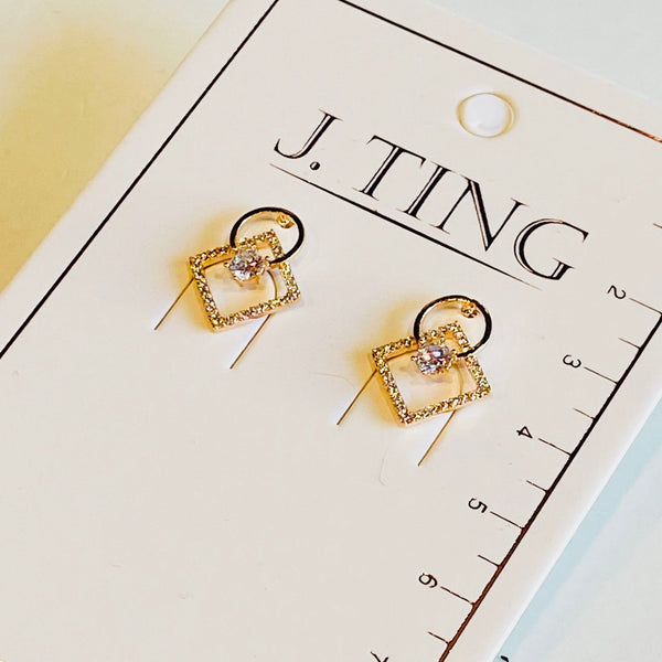 Crystal Square with Diamond Earrings