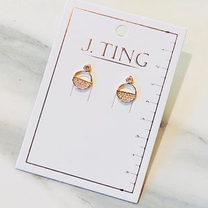Half Bedazzled Crystal Circle Earrings