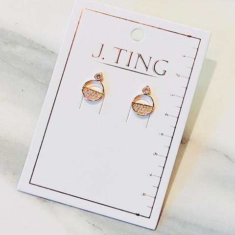 Half Bedazzled Crystal Circle Earrings