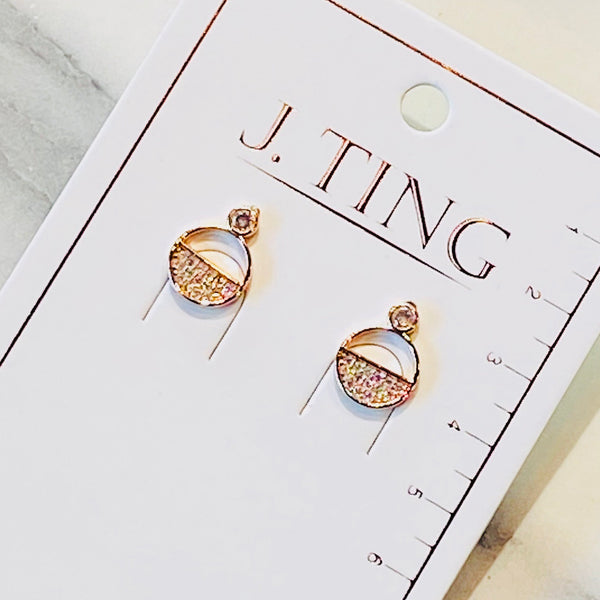Half Bedazzled Crystal Circle Earrings