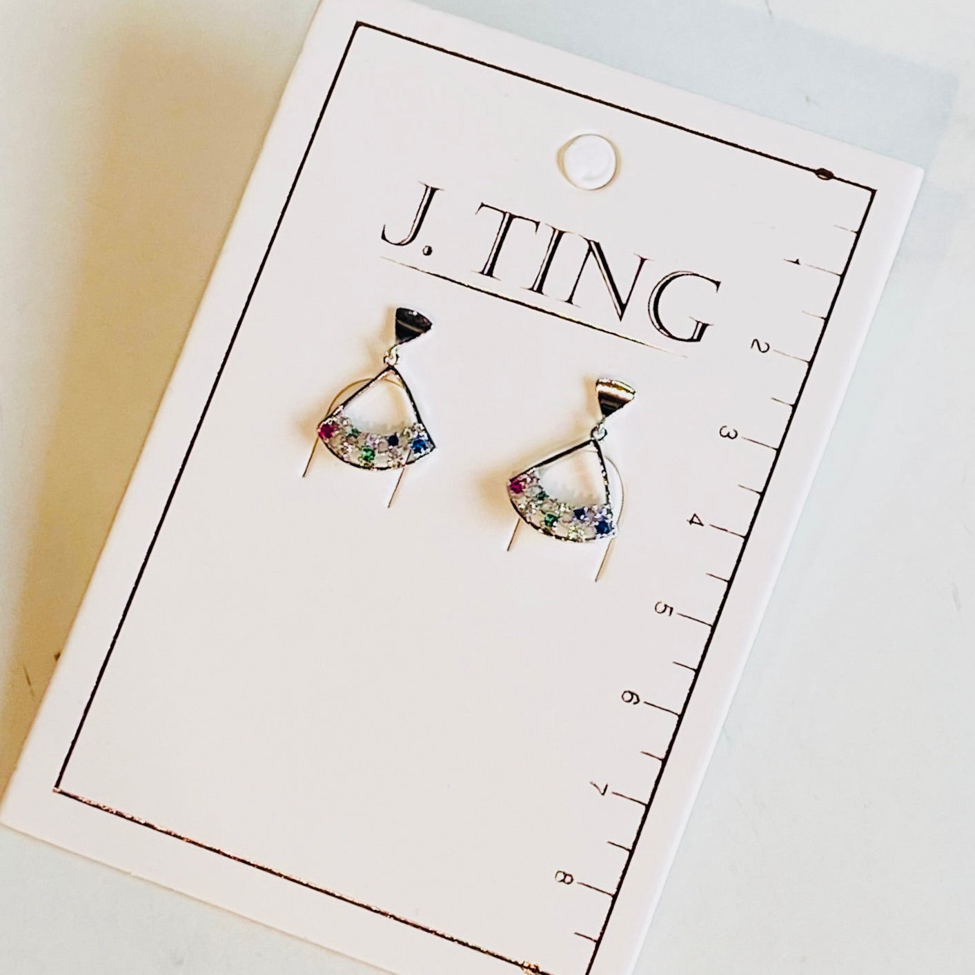 Silver Triangular Rainbow Cluster Earrings