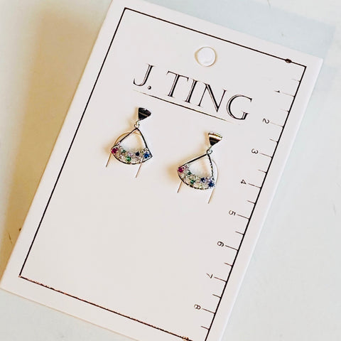 Silver Triangular Rainbow Cluster Earrings