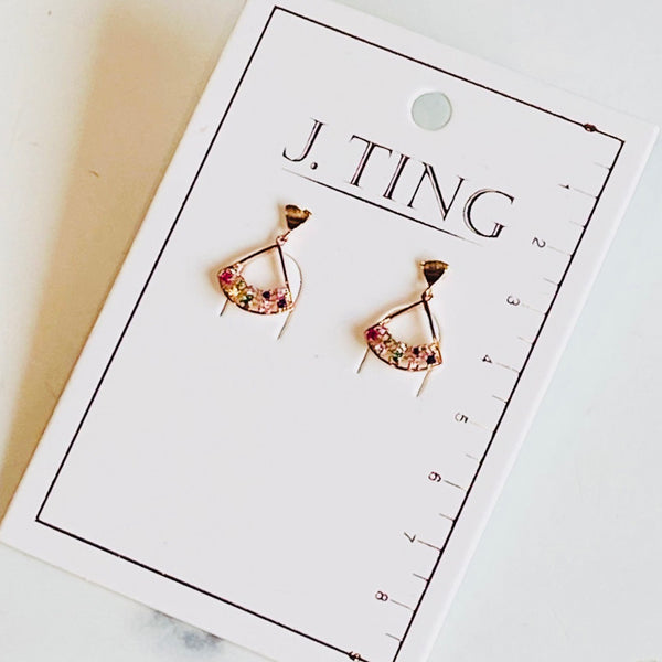 Rose Gold Triangular Rainbow Cluster Earrings