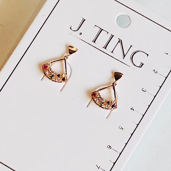 Rose Gold Triangular Rainbow Cluster Earrings
