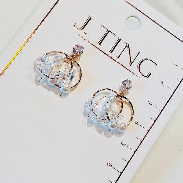Double Hoop Pearl Cluster Earrings