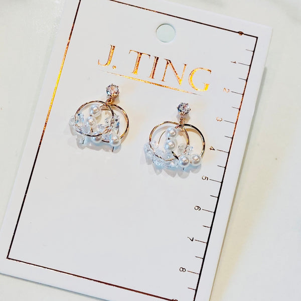 Double Hoop Pearl Cluster Earrings