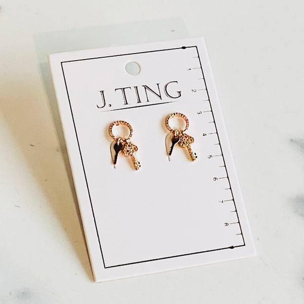 Rose Gold Crystal Key Earrings