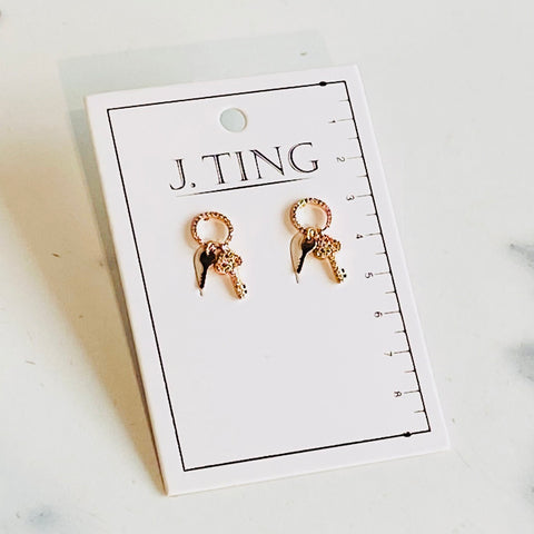 Rose Gold Crystal Key Earrings