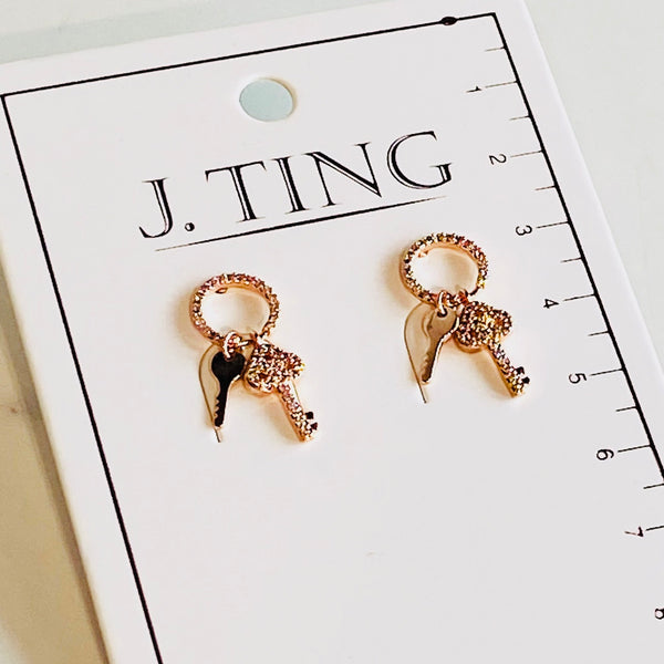 Rose Gold Crystal Key Earrings