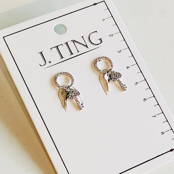 Silver Crystal Key Earrings