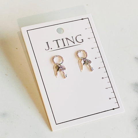 Silver Crystal Key Earrings