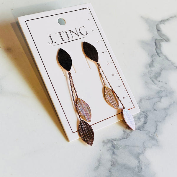 Brass Dangly Leaf Earrings