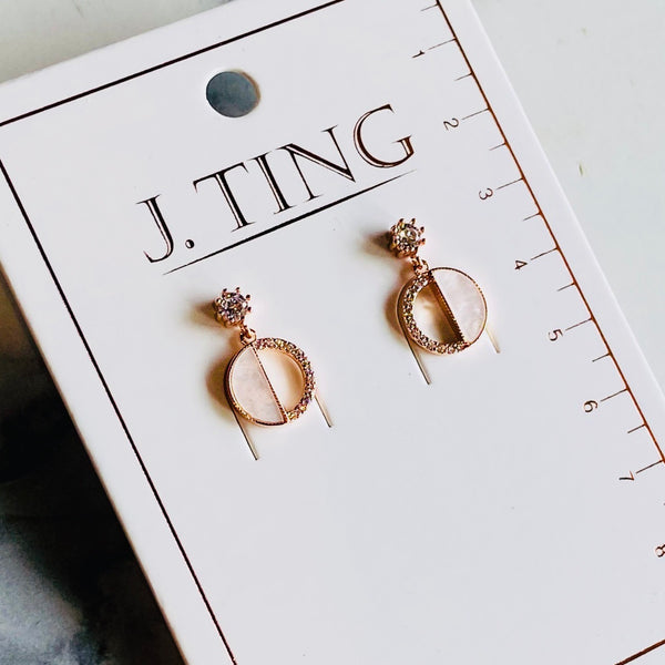Small Half Pearly White Circle Earrings