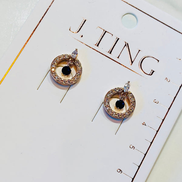 Small Gold with Blue Gemstone Circular Earrings