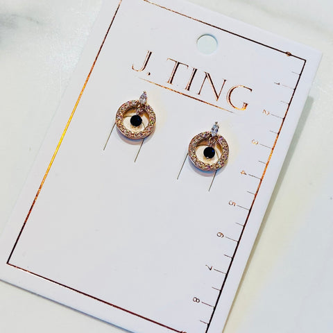 Small Gold with Blue Gemstone Circular Earrings