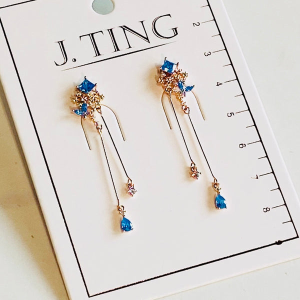 Rose Gold with Blue Accents Dangly Earrings