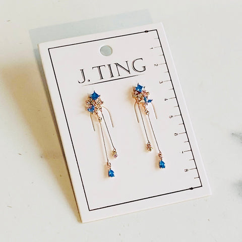 Rose Gold with Blue Accents Dangly Earrings