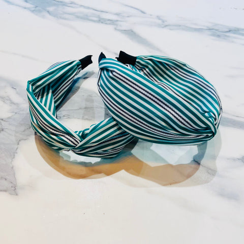Green and White Striped Headband
