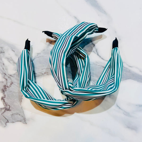 Green and White Striped Headband