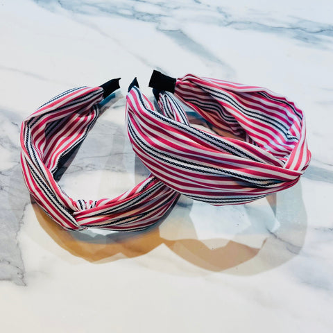 Pink and White Striped Headband
