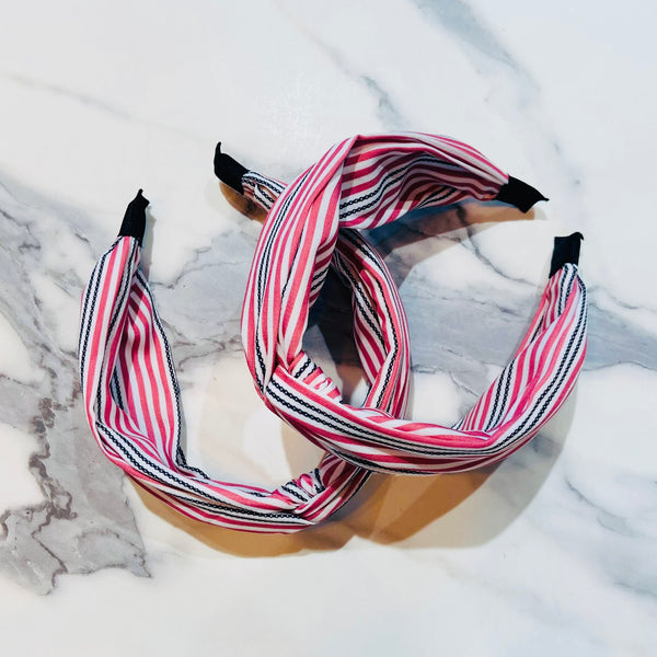 Pink and White Striped Headband