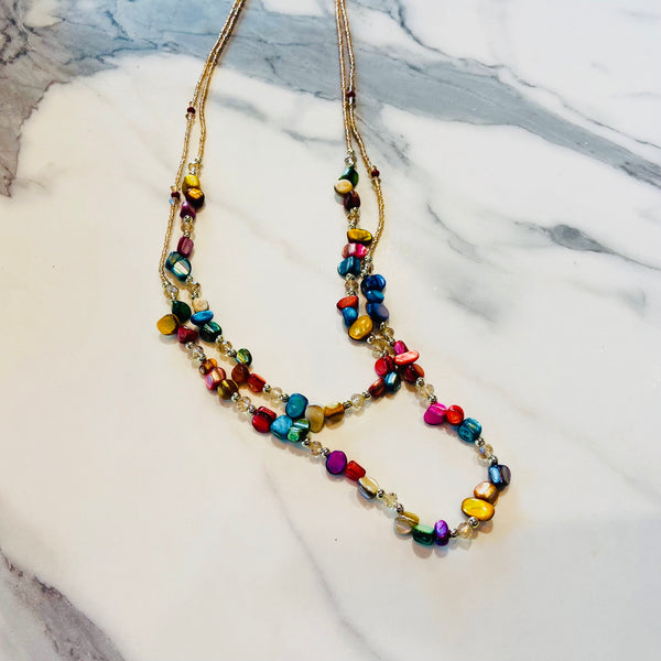 Rainbow Beaded Cluster Necklace