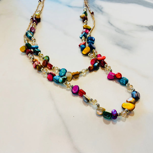 Rainbow Beaded Cluster Necklace