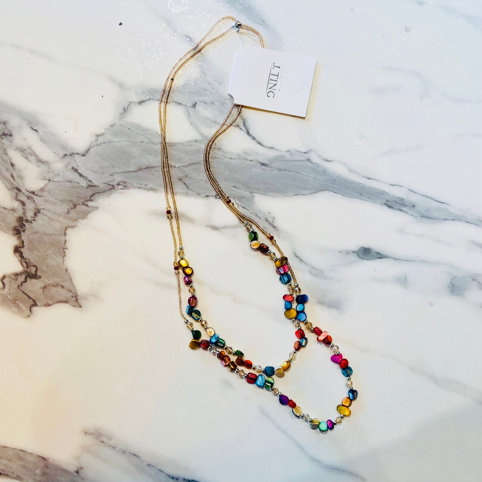 Rainbow Beaded Cluster Necklace