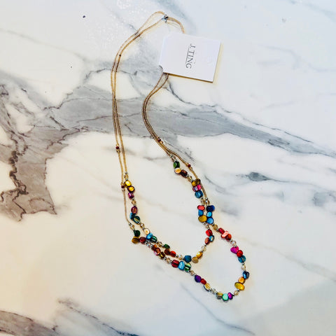 Rainbow Beaded Cluster Necklace