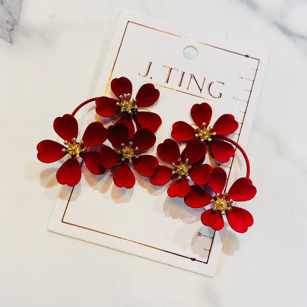 Burgundy Matte Flower Cluster Earrings
