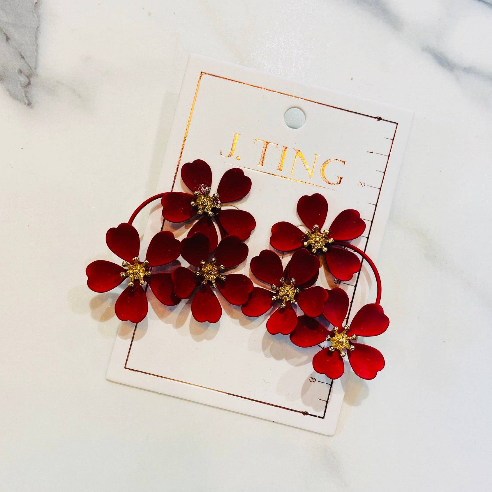 Burgundy Matte Flower Cluster Earrings