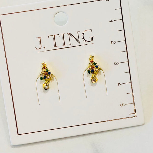 Tiny Gold Christmas Tree Earrings