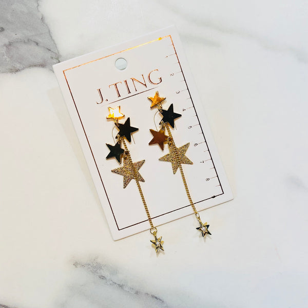 Gold Dangly Star Cluster Earrings