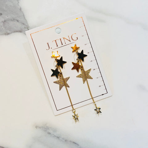 Gold Dangly Star Cluster Earrings