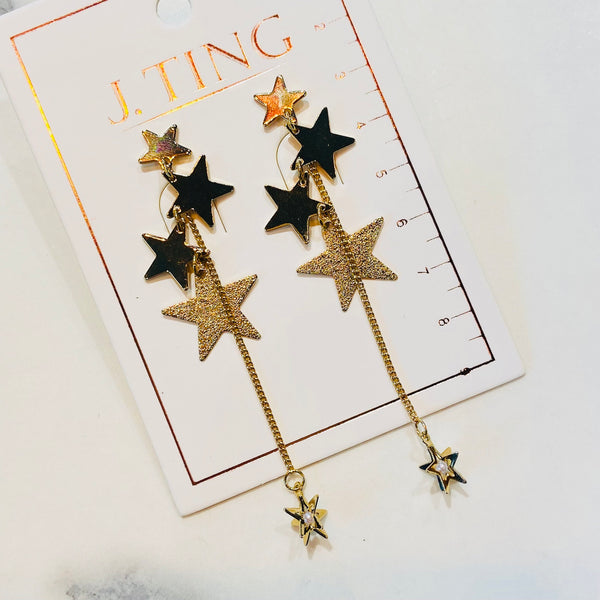 Gold Dangly Star Cluster Earrings