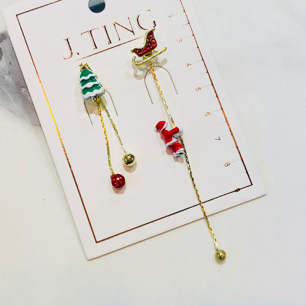 Christmas Sleigh and Christmas Tree Earrings